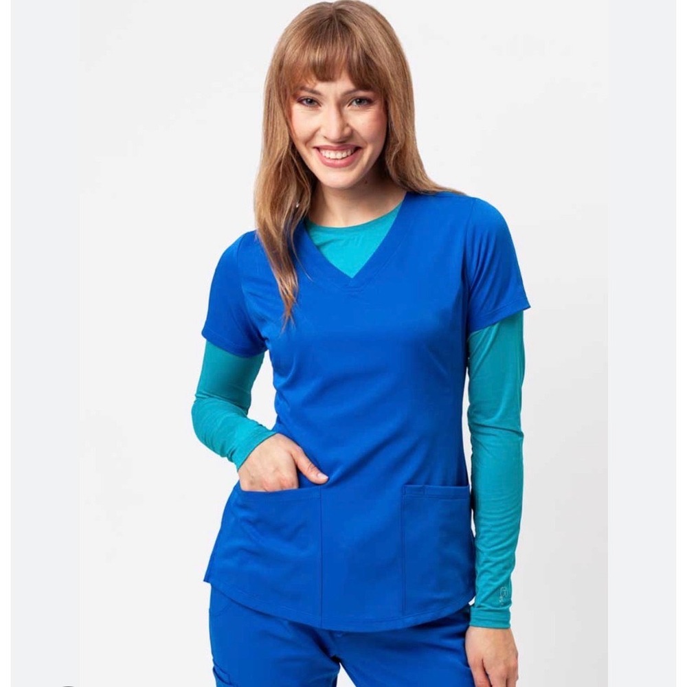 HH Works by Healing Hands Womens Royal Blue V-Neck Scrub Top Small